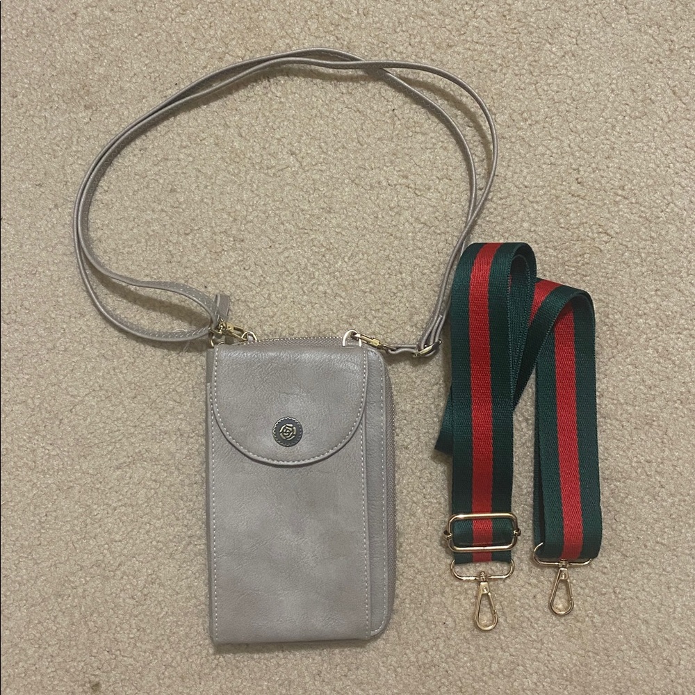 NWOT Rectangular Tan Leather Mini Crossbody Handbag w Extra Wide Strap